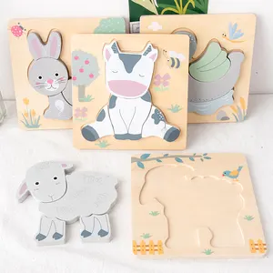 2024 Wooden Cartoon Animal 3D Jigsaw Puzzles Board Games Baby DIY Montessori Early Educational Learning Toys For Kids Boys Girls