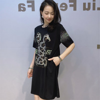 Robe d'été grande taille pour femme, nouvelle collection, manches courtes, mi-longue, style t-shirt, décontractée, soirée, imprimé léopard, coupe trapèze, pour le commerce transfrontalier