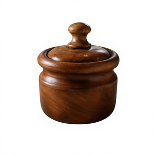 Handcrafted Wooden <b>Spice</b> <b>Jar</b> With Lid Round Airtight Food Container For Kitchen Minimalist Design - Product Image 1