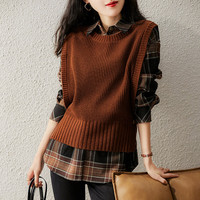 Gilet tricoté à col rond de style japonais pull femme automne nouveau pull Preppy décontracté et ample
