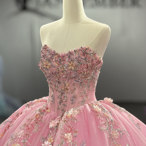 Robe de soirée Jancember 8513, magnifique robe de bal rose sans bretelles avec fleurs appliquées - Product Image 5