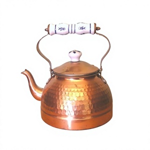 กาต้มน้ำทองแดงโบราณแบบตีลาย พร้อมฝาและหูจับ สำหรับชงชา กาแฟ ใช้เสิร์ฟบนโต๊ะในครัว - Product Image 2