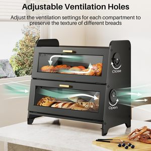 Tùy chỉnh Tre hộp bánh mì cho nhà bếp Countertop hộp bánh mì góc hộp bánh mì màu đen với thớt và điều chỉnh lỗ thông hơi quay số - Product Image 2
