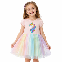 Robe décontractée pour petites filles, imprimé licorne, haut court en tricot, jupe en tulle dégradé arc-en-ciel, tenue de fête pour enfants