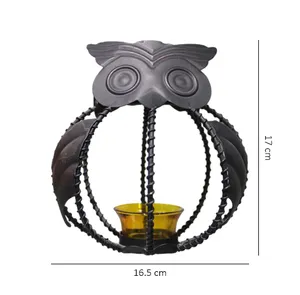 猫头鹰形黑色金属烛台万圣节家居装饰灯笼