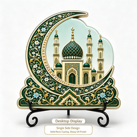 Vente en gros de cadeaux religieux musulmans, plaque islamique en forme de croissant de lune, ornement en résine 3D, décoration du Ramadan et de l'Aïd, faible MOQ, en vrac
