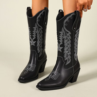 Bottines Western Classiques pour Femme en Similicuir Large, Nouveauté 2026, Mi-mollet, Bout Pointu, Talon Carré, Toutes Saisons