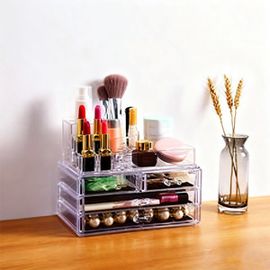 Organisateur de maquillage en acrylique pratique avec compartiments hauts-Convient aux longs pinceaux, mascaras, crayons à sourcils, empêche la flexion et les dommages - Product Image 4