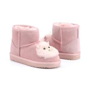 儿童时尚粉色冬季保暖仿皮靴儿童婴儿仿麂皮可爱绵羊雪地靴儿童靴子