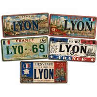 Letrero Metálico Vintage de Matrícula de Lyon, Francia, Letreros Rústicos Vintage, Decoración de Pared para Restaurantes de Comida Tradicional, Bares de Vino