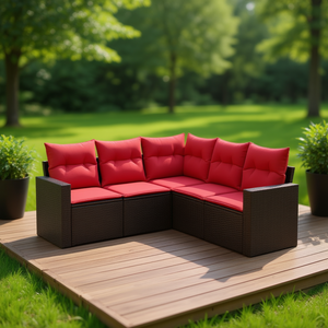 Ensemble de canapés de patio en polyrotin marron, 5 pièces, mobilier d'extérieur durable au design contemporain - Product Image 2