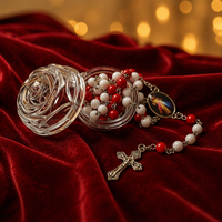 Chapelet de la Miséricorde Catholique avec perles acryliques de 6 mm et croix, livré dans une boîte transparente en plastique
