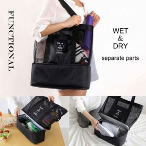 Extra <b>Large</b> Washable Lightweight Plain Waxed Thick Swimming <b>Beach</b> Mesh Tote <b>Bag</b> With Cooler Compartment - Product Image 3