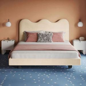 Cama Infantil Moderna de Madera Maciza |   Diseño de Princesa Nube Crema para Niños y Niñas |   Estilo Minimalista - Product Image 6
