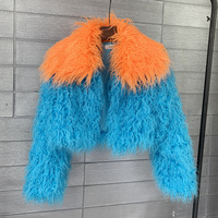 Manteau court femme en fausse fourrure de laine, style patchwork color-block, coupe slim, tendance hiver, style streetwear européen-américain, vente chaude