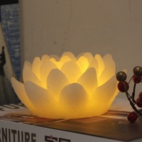 Lampu Lilin LED Tanpa Api Bentuk Bunga Lotus, Bertenaga Baterai, Cahaya Putih Hangat, Dekorasi Rumah