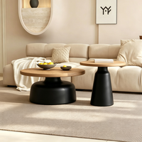 Ensemble de table basse et table d'appoint rondes style crème Tenghang, 2 pièces, base mate, meubles de salon