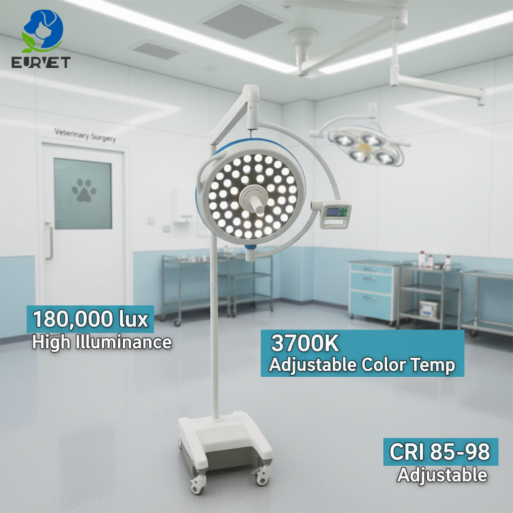 EURVET Veterinary Equipment YDE500 Vet LED Operating Light Ceiling Mounted Single Head Shadowless Surgical Lamp