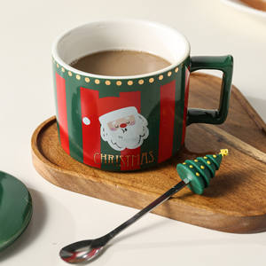 Taza de Cerámica Navideña con Tapa y Cuchara, Linda Taza de Dibujos Animados, Taza para el Desayuno - Product Image 6