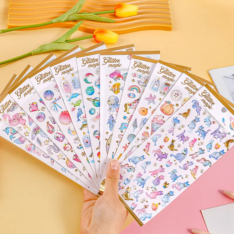 Korean ins Kawaii Cartoon Sticker Magic Planet Crystal Epoxy Sticker Transparent 3D Handbook Diary Decoration Student DIY Decals