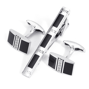 Set di <span class=keywords><strong>Gemelli</strong></span> e Fermacravatta da <span class=keywords><strong>Uomo</strong></span>, Serie Nera, in Smalto Dorato, Accessori Classici per Camicia Francese, Regalo per Feste - Product Image 5