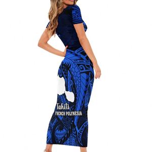 Polynésie française à manches courtes robe moulante requin <span class=keywords><strong>tatouage</strong></span> Hibiscus bleu élégant femmes robes personnaliser Sexy vêtements en gros - Product Image 4