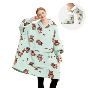 Vente Chaude : Couverture-sweat-shirt surdimensionnée personnalisable, chaude, en polaire peluche et flanelle sherpa, avec chaussettes assorties - Product Image 6