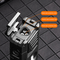 JH Nouvelle Mode Briquet à Cigare Coupe-Cigare et Support Combiné, Briquet à Flamme Jet Coupe-Vent, Torche à Cigare à 3 Feux, Outils 5 en 1