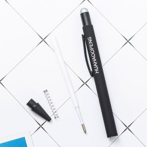 New Promotional Black 2 in 1 Stylus Metal Ballpoint Pen With Soft Rubber Aluminum Rod Manufactures Printable Logo Advertising - Product Image 4