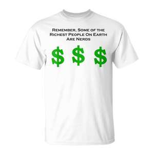 T-shirt unisexe pour adulte à manches courtes et col rond, imprimé en sérigraphie avec symboles monétaires et citation pour nerds, t-shirt promotionnel - Product Image 1