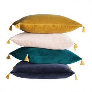 ITHL Hot Selling Velvet Throw Pillow Cushion Cover Soft Touch Woven Fabric Zipper Closure Customizable Tassel Economical Price - Product Image 1