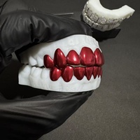 Grillz sur mesure ajustés, coupe permanente, en argent 925 plaqué rouge sang, grillz dentaires unis en or massif 10 carats, 8 sur 8, design simple