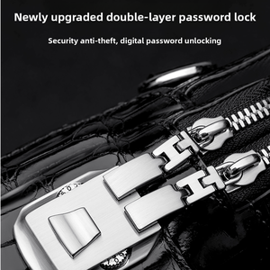 Pochette en cuir de crocodile véritable à double fermeture éclair et <span class=keywords><strong>serrure</strong></span> à code, sac de voyage d'affaires pour homme - Product Image 2