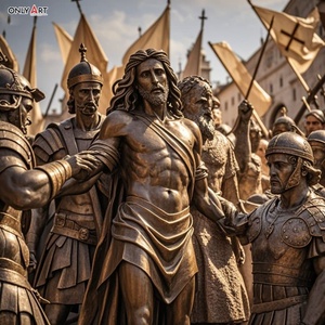 Famoso cristiano católico Metal latón tamaño real Jesús 14 estaciones escultura primera estación: <span class=keywords><strong>muerte</strong></span> Jesús condenó estatua de bronce - Product Image 5