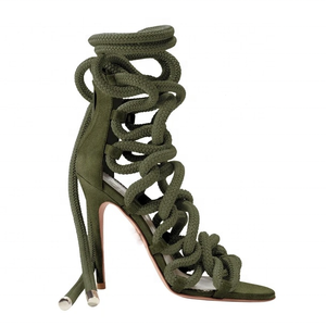 Sandales habillées pour femmes à lacets, style spécial, en tissu, couleur unie, à bout ouvert croisé, talons fins et hauts - Product Image 5