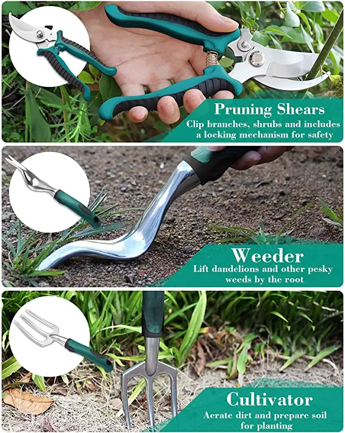 مجموعة أدوات الحدائق الشاقة من SUNSHINE المصنوعة من الفولاذ المقاوم للصدأ تأتي مع حقيبة أدوات الحدائق