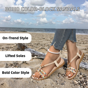 Sandalias de playa romanas con plataforma y cordones, estilo bohemio europeo americano, con bloques de color, para mujer. - Product Image 2