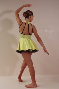 Tenue de danse jazz/tap pour filles en tissu pailleté jaune avec <span class=keywords><strong>jupe</strong></span> <span class=keywords><strong>tutu</strong></span>, costume de ballet à manches courtes pour spectacle - Product Image 2