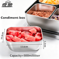 Vente en gros d'usine, boîte à épices en acier inoxydable de qualité alimentaire à 8 compartiments avec couvercles, récipient à condiments professionnel pour buffet