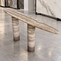 Table console en travertin gris foncé naturel, table d'entrée en pierre massif, table de couloir, table console décorative en pierre de luxe pour hôtel et villa
