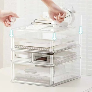 Transparent <b>Plastic</b> Stackable <b>Drawer</b> Organizer With Lid A4 Paper <b>Storage</b> Desktop Office Desk Cabinet Multi Layer Shelf - Product Image 4