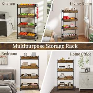 Scaffale in Legno, Marrone Vintage, con Ruote, per <span class=keywords><strong>Cucina</strong></span> o Vetrine di Supermercato, Adatto per Librerie e Espositori per Hobby - Product Image 3