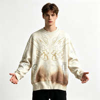 Sudadera Faded Crew con estampado DTG Kornit de contorno de tótem en tono dorado, bajo con efecto ombré marrón, estilo casual minimalista streetwear