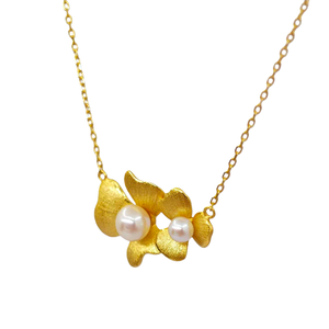 Collier pendentif minimaliste en forme de fleur en argent 925 plaqué or UM Jewelry, fiançailles, mariage, perle d'eau douce naturelle, unisexe - Product Image 2