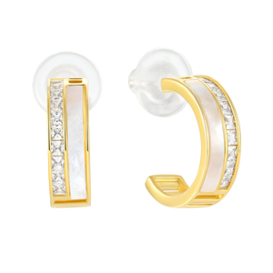 YILUN Boucles d'oreilles Huggie en nacre et CZ plaquées or 18 carats modernes de haute qualité Boucles d'oreilles de luxe en argent sterling 925 pour femmes - Product Image 1