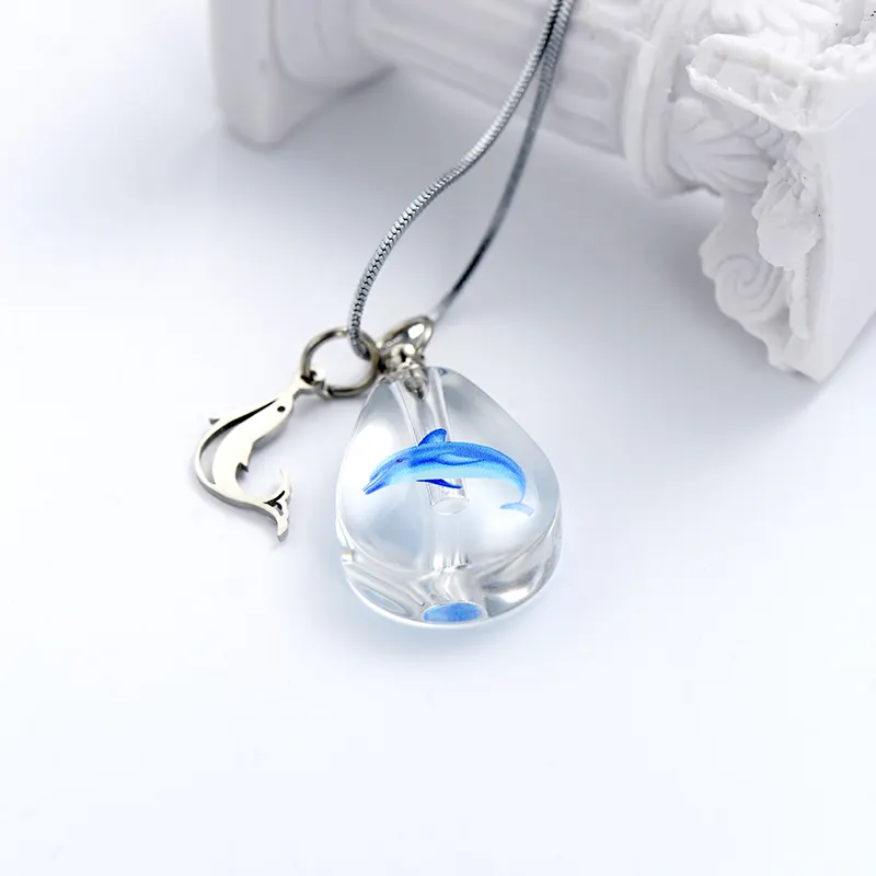 New Design Mini Things Container DIY one Dolphin Clear Crystal Vial Necklace for Girls Gift