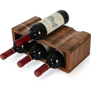 Wooden Double Layer Wine Rack <b>Tabletop</b> Display Shelf For 4 Bottles Simple Design - Product Image 2