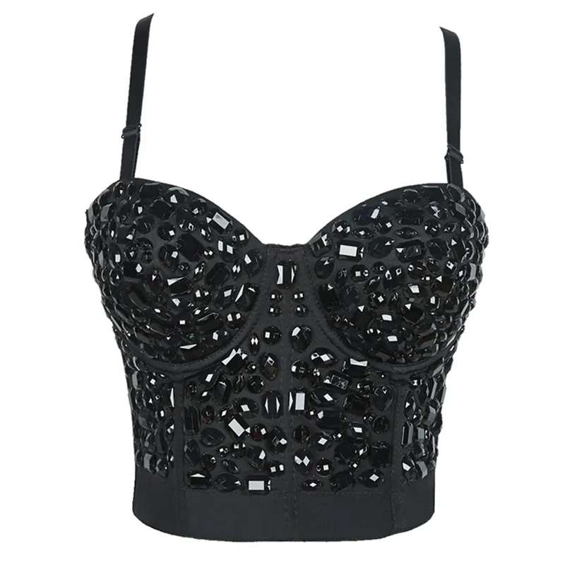 Corsé negro SR CtopTop Steampunk para mujer, corpiño con diamantes de imitación, ropa Sexy para discoteca, corpiño, corsé gótico Punk para mujer