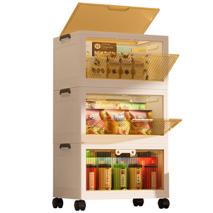 Xingsheng Household PP Plastic Foldable Cabinet 1Layer with Wheels Transparent <strong>Clear</strong> Storage Organizer for Clothes Shoe Kitchen - Product Image 1