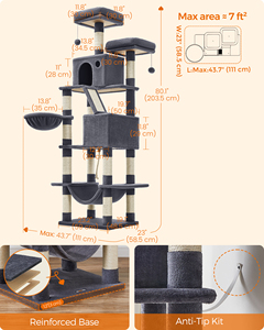 <span class=keywords><strong>Feandrea</strong></span> Grande Tour pour Chat de 81,1 Pouces, Multi-Niveaux, avec Condo en Peluche, 13 Poteaux à Gratter, 2 Perchoirs, 2 Niches, Panier et Hamac - Product Image 5
